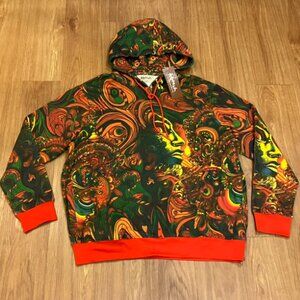 AGTAWH Men French Terry Motif Print Hoodie Multicolor Size M